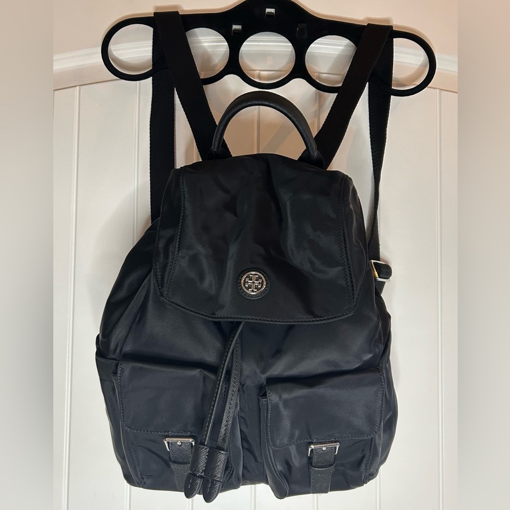 Tory Burch Nylon Flap Backpack - Black